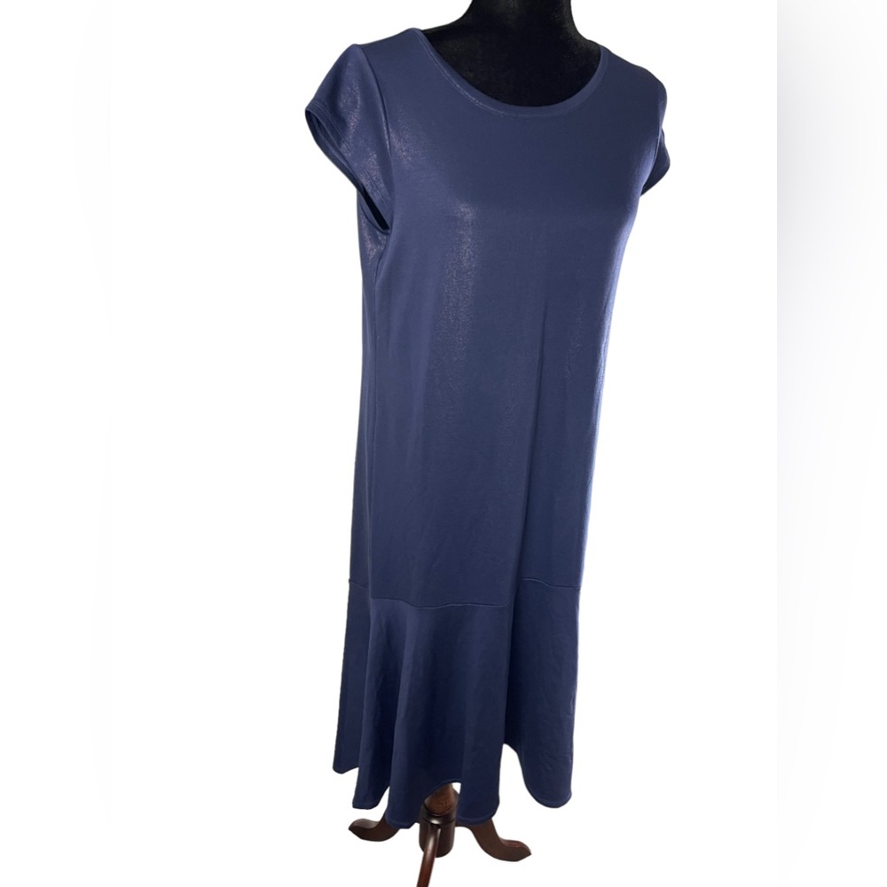Anthropologie Maeve Ismene midi dress Navy Shimmer w/ Cap Sleeves - Picture 8 of 13